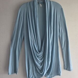 Ginger G Light Turquoise Blue Draped Long Sleeve Medium Top